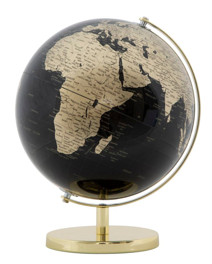 Mappamondo Oro Ø25x34 cm Plastica e Ferro Nero e Oro