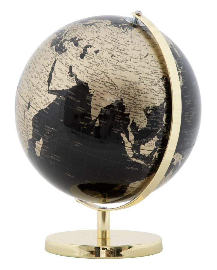 Mappamondo Oro Ø25x34 cm Plastica e Ferro Nero e Oro