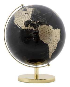 Mappamondo Oro Ø25x34 cm Plastica e Ferro Nero e Oro