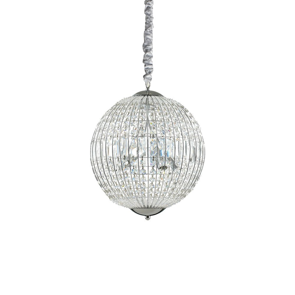 Sospensione Moderna Luxor Metallo-Cristallo Cromo 6 Luci G9 3W 3000K Luce Calda