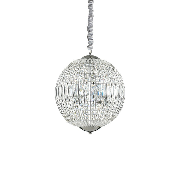 Sospensione Moderna Luxor Metallo-Cristallo Cromo 6 Luci G9 3W 3000K Luce Calda