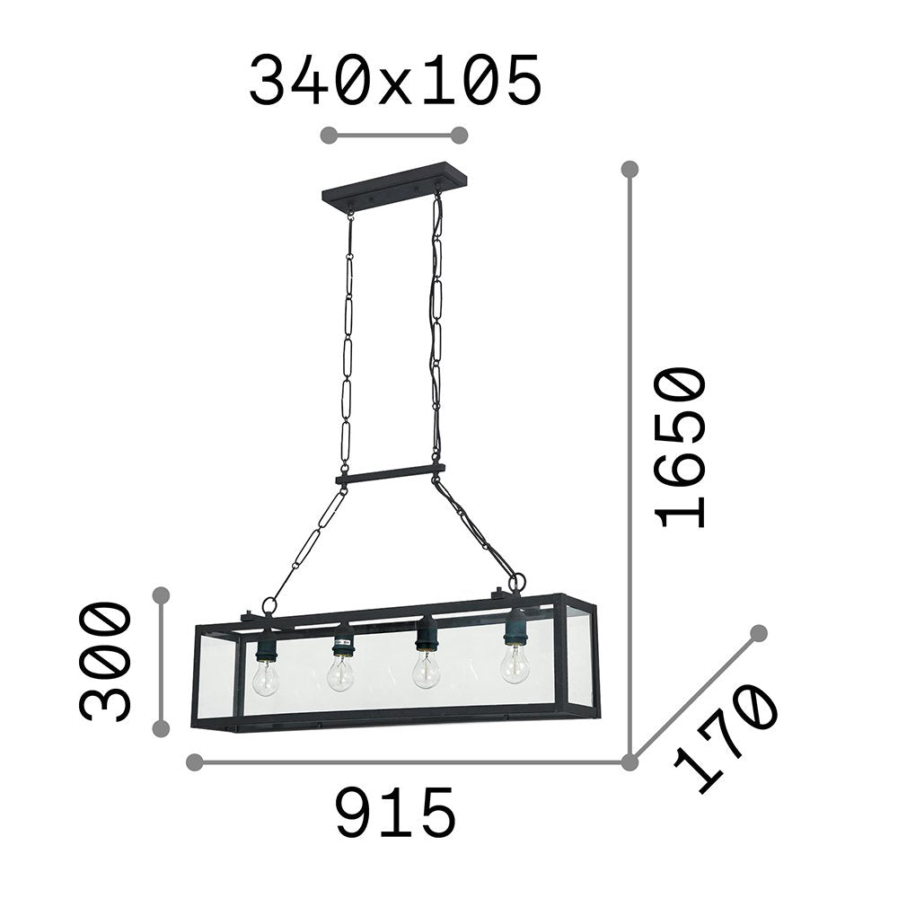 Sospensione Industrial-Minimal Igor Metallo Nero 4 Luci E27