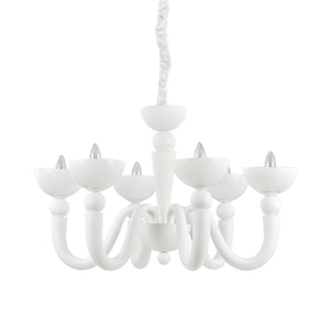 Lampadario Shabby Chic-Provenzale Bon Bon Metallo Bianco 6 Luci