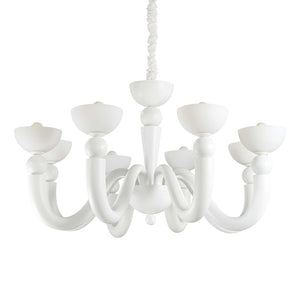 Lampadario Shabby Chic-Provenzale Bon Bon Metallo Bianco 8 Luci