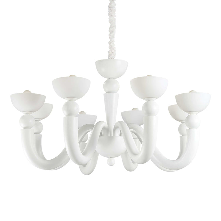 Lampadario Shabby Chic-Provenzale Bon Bon Metallo Bianco 8 Luci