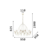 Lampadario Shabby Chic-Provenzale Corte Metallo Bianco 12 Luci E14