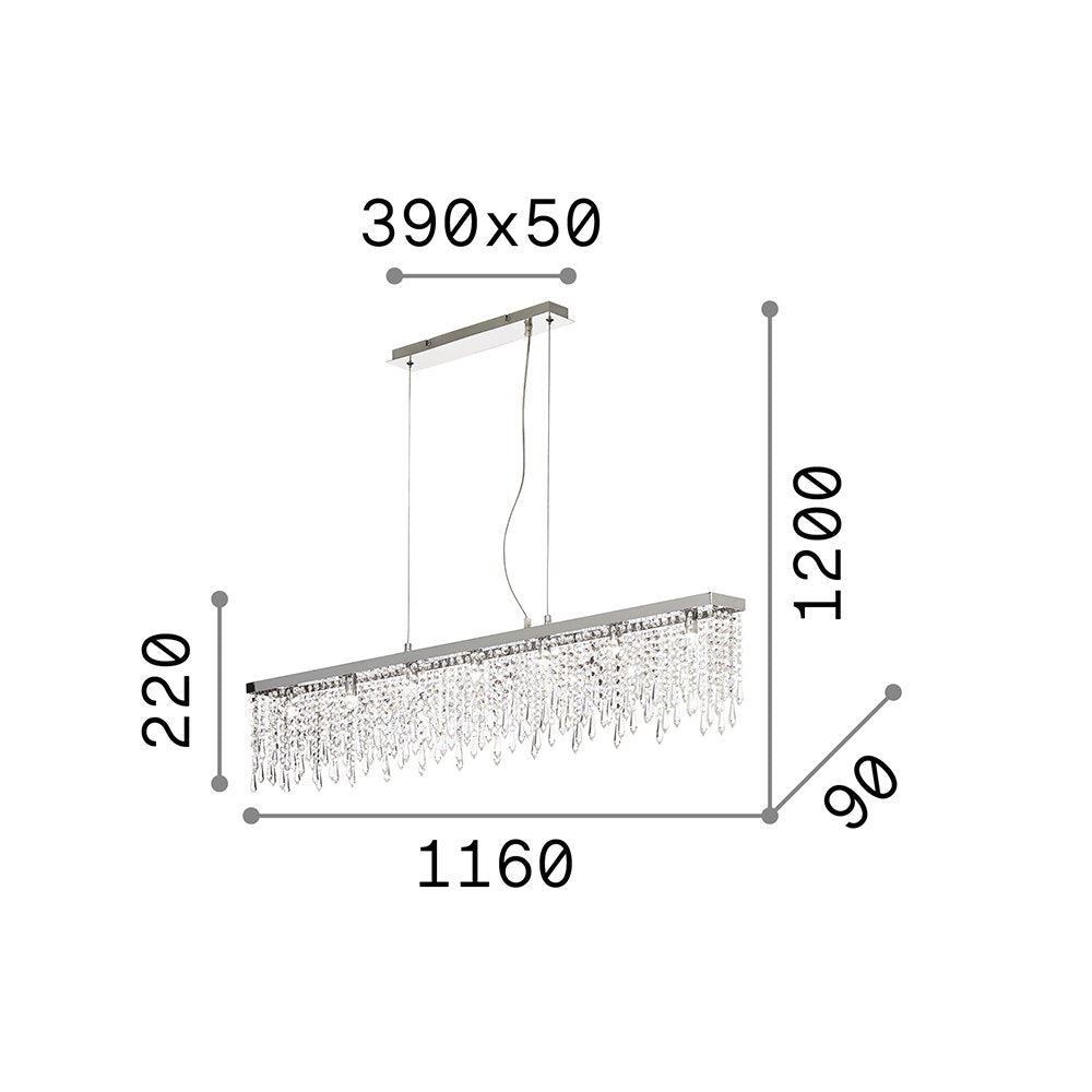 Sospensione Contemporanea Giada Metallo-Cristallo Trasparente 7 Luci G9 3W 3000K