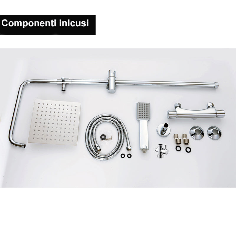 AICA ITALY Sistema Doccia con Miscelatore Termostatico a 38℃, Colonna Doccia Quadrato in Acciaio Inox Altezza Regolabile 85-125cm Cromo