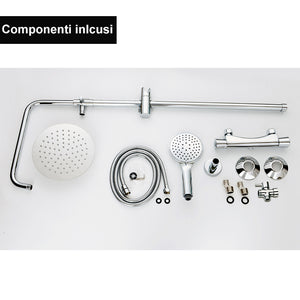 AICA ITALY Sistema Doccia con Miscelatore Termostatico a 38℃, Colonna Doccia Tondo in Acciaio Inox Altezza Regolabile 85-125cm Cromo