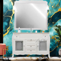 Mobile bagno shabby chic con top slim ceramica e specchiera