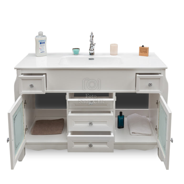 Mobile bagno shabby chic con top slim ceramica e specchiera