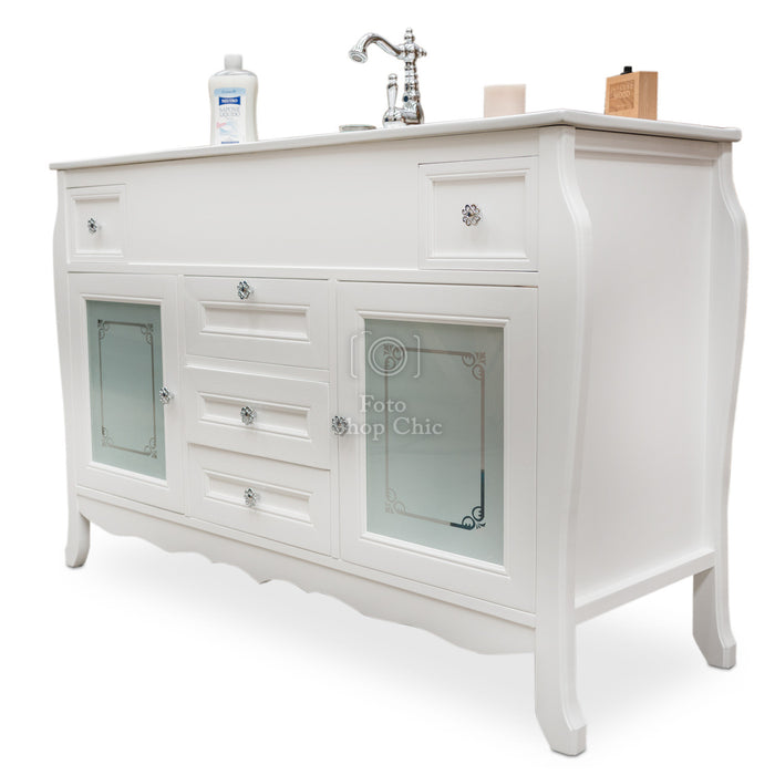 Mobile bagno shabby chic con top slim ceramica e specchiera