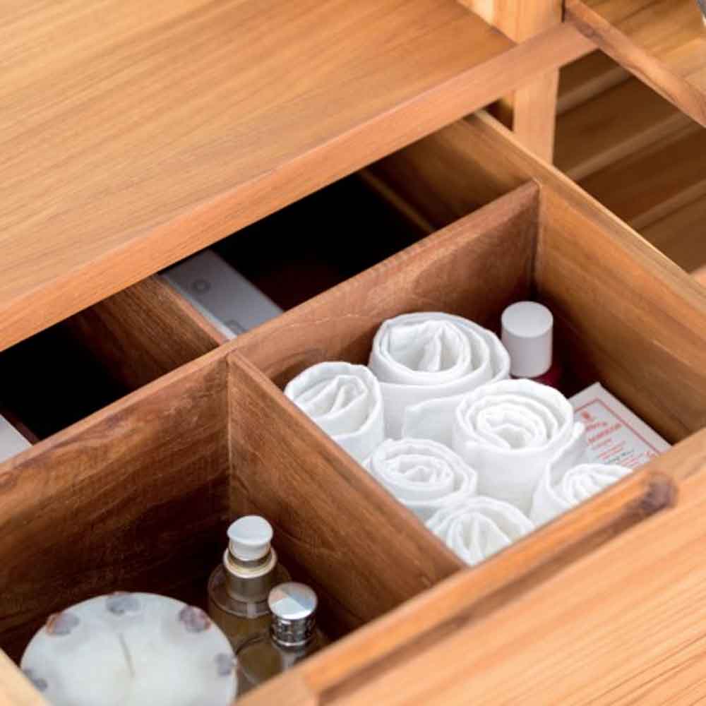 Consolle da bagno in Teak per lavabo da appoggio con cassetti e ripiano CIPI PRATICO