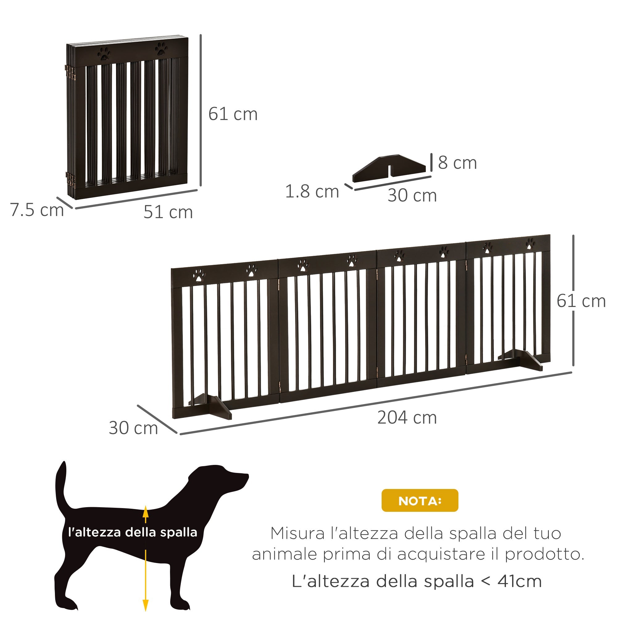 Cancellino di Sicurezza per Cani Pieghevole 204x30x61 cm in Legno di Pino Marrone