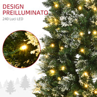 Albero di Natale Artificiale Innevato 180 cm 618 Rami 240 Luci LED Verde