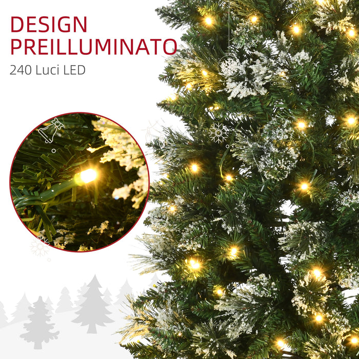 Albero di Natale Artificiale Innevato 180 cm 618 Rami 240 Luci LED Verde