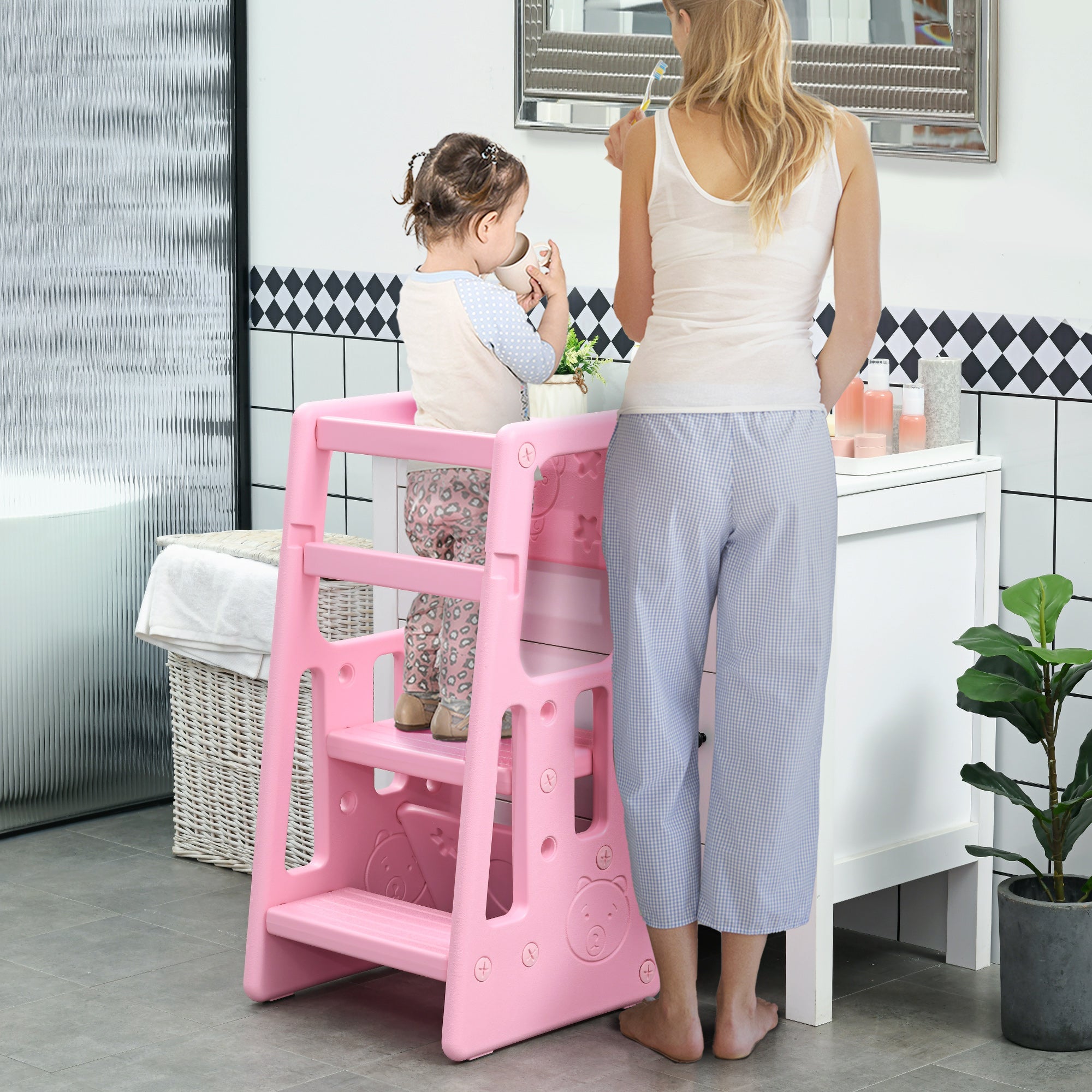 Scaletta per Bambini 3 Livelli 47x47x90 cm in HDPE Rosa