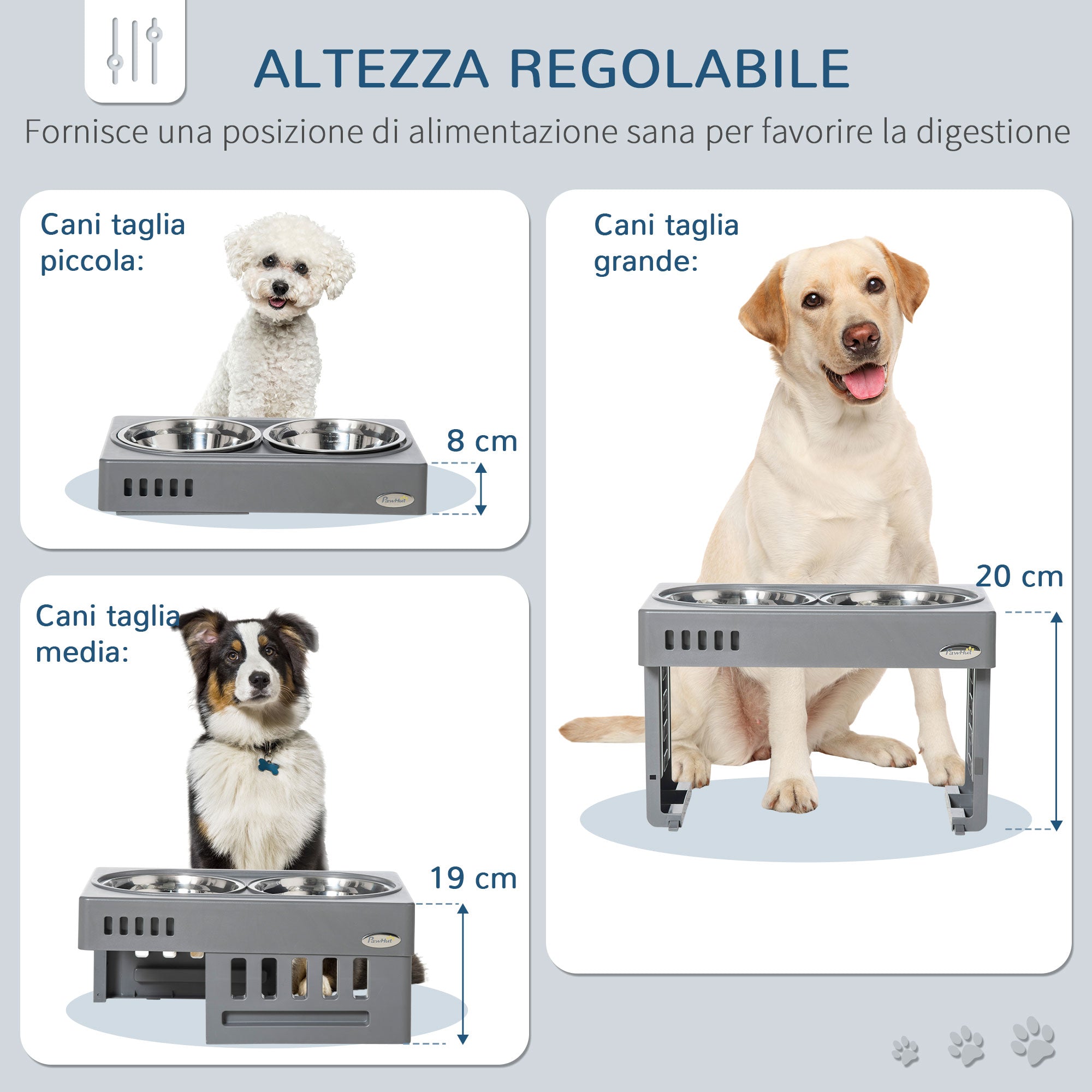 Set 2 Ciotole per Cani 1,2 Litri 44x27,7x28 cm in ABS e Acciaio Grigio