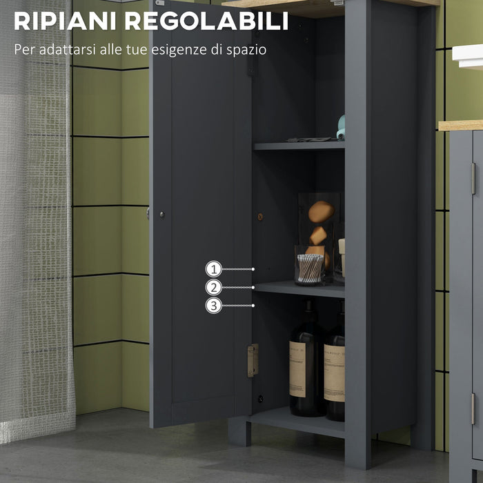 Mobile a Colonna per Bagno 1 Anta 3 Ripiani 34x23x165 cm in MDF e Legno Truciolare Grigio