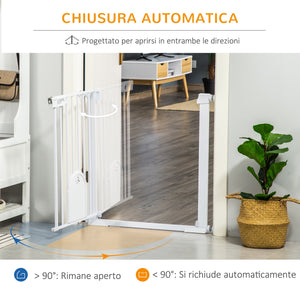 Cancelletto di Sicurezza per Cani con Porta Piccola Regolabile e Chiusura Automatica 75-103x76 cm Bianco