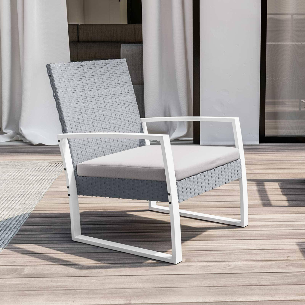 Set salottino relax da giardino in metallo grigio e tessuto bianco