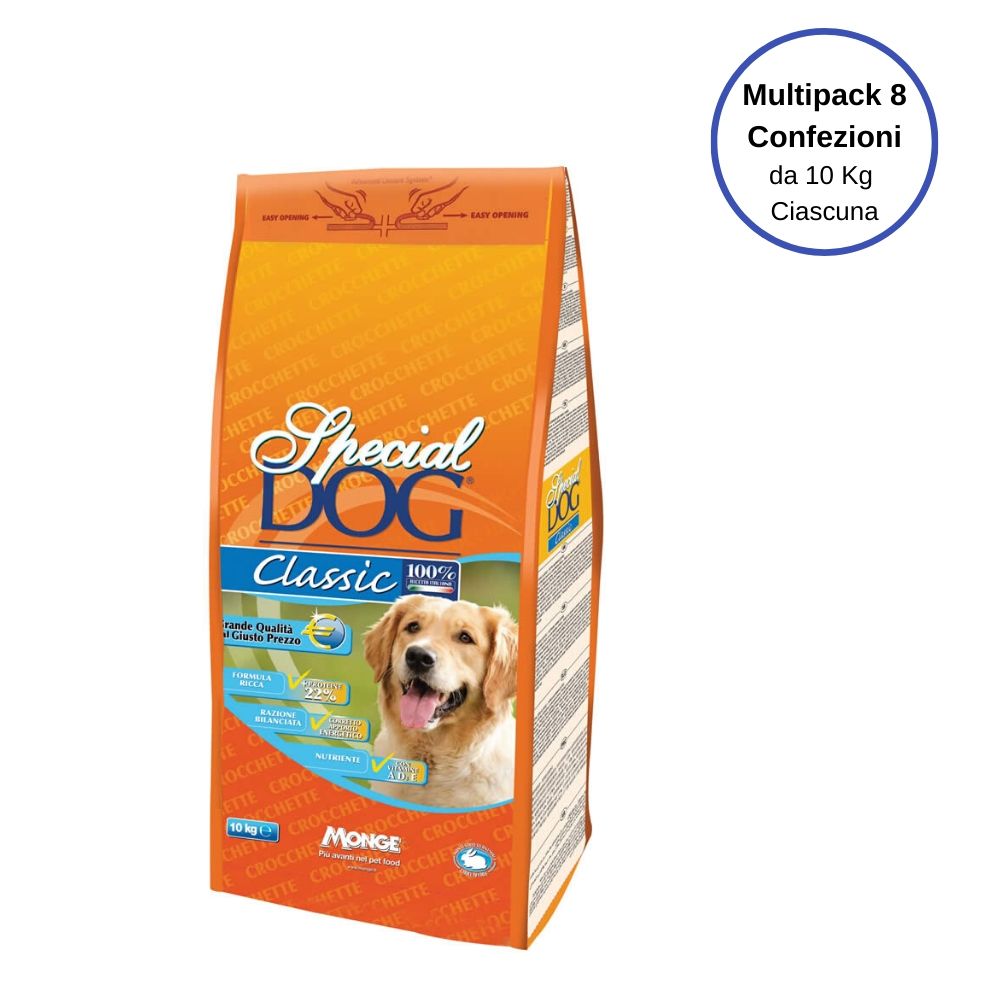 Special dog monge classic alimento nutriente per cani crocchette multipack 8 confezioni da 10 kg ciascuna