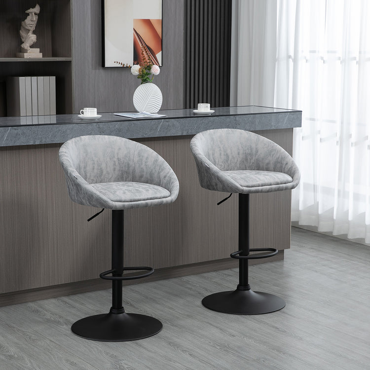 Set 2 Sgabelli da Bar 57x50x84-104 cm Seduta  in Similpelle Grigio Chiaro