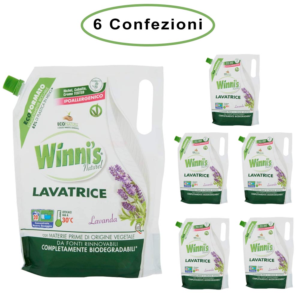 Winni's naturel detersivo per lavatrice ecoformato lavanda 6 confezioni da 1000 ml