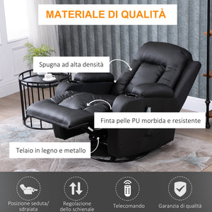 Poltrona Relax Elettrica Massaggiante e Riscaldata 1 Motore 85x94x104 cm in Similpelle Nera