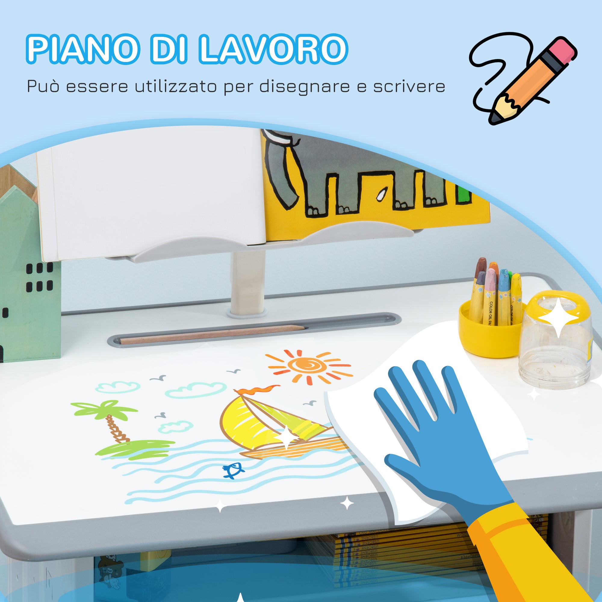 Banco Studio Scuola per Bambini Acciaio e MDF Grigio