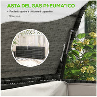 Panca Contenitore Rialzata con Fodera Interna 180x60x73 cm in Acciaio e Rattan Grigio e Crema