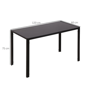 Tavolo Rettangolare 120x60x75 cm in Metallo e Vetro Temperato Nero