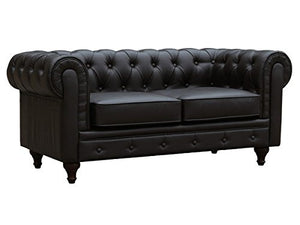 Habitat et Jardin Divano Chesterfield 2 Posti 157 cm Marrone Tessuto