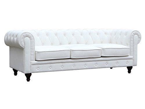 Divano Chesterfield 3 Posti Bianco in PU, Stile British, 208x82x70 cm