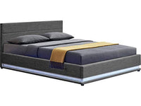 Letto contenitore 140x190 cm grigio scuro con LED rivestimento lino Habitat et Jardin