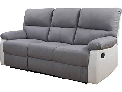 Habitat et Jardin Divano Relax 3 Posti Bianco Grigio Chiaro Reclinabile 197cm