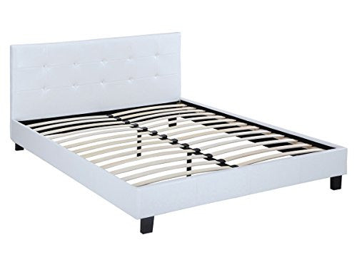 Letto 140x190 Bianco Testata Imbottita Rete Inclusa Habitat et Jardin