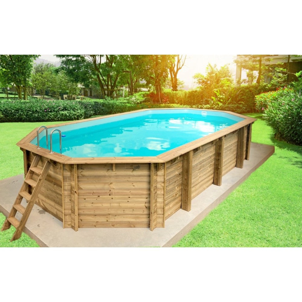 Piscina 6.57x4.07x1.20m Legno Ottagonale Fuori Terra HABITAT ET JARDIN