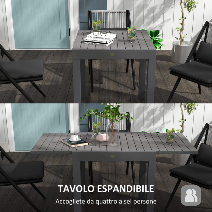 Tavolo da Giardino Allungabile per 4-6 Persone 81/162x80x75 cm in Alluminio con Piano a Doghe Grigio