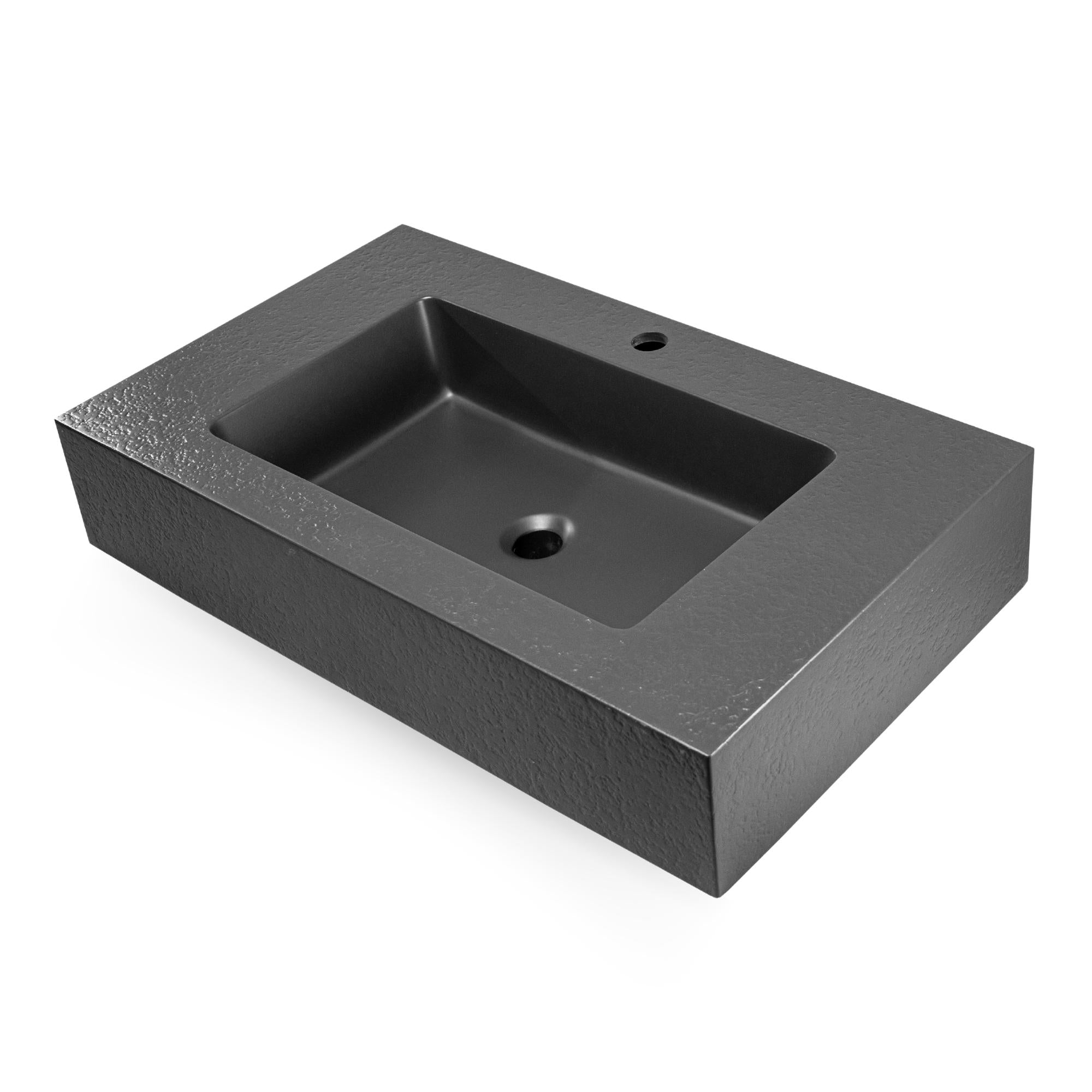 Ogomondo top lavabo sospeso in materiale marmo resina finitura asfalto *** misure 60x46x15 cm, tinta antracite, confe...