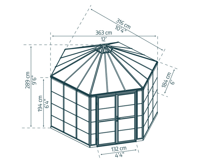 Canopia Oasis Serra Da Giardino in Policarbonato Esagonale 363X316X289 cm Grigio