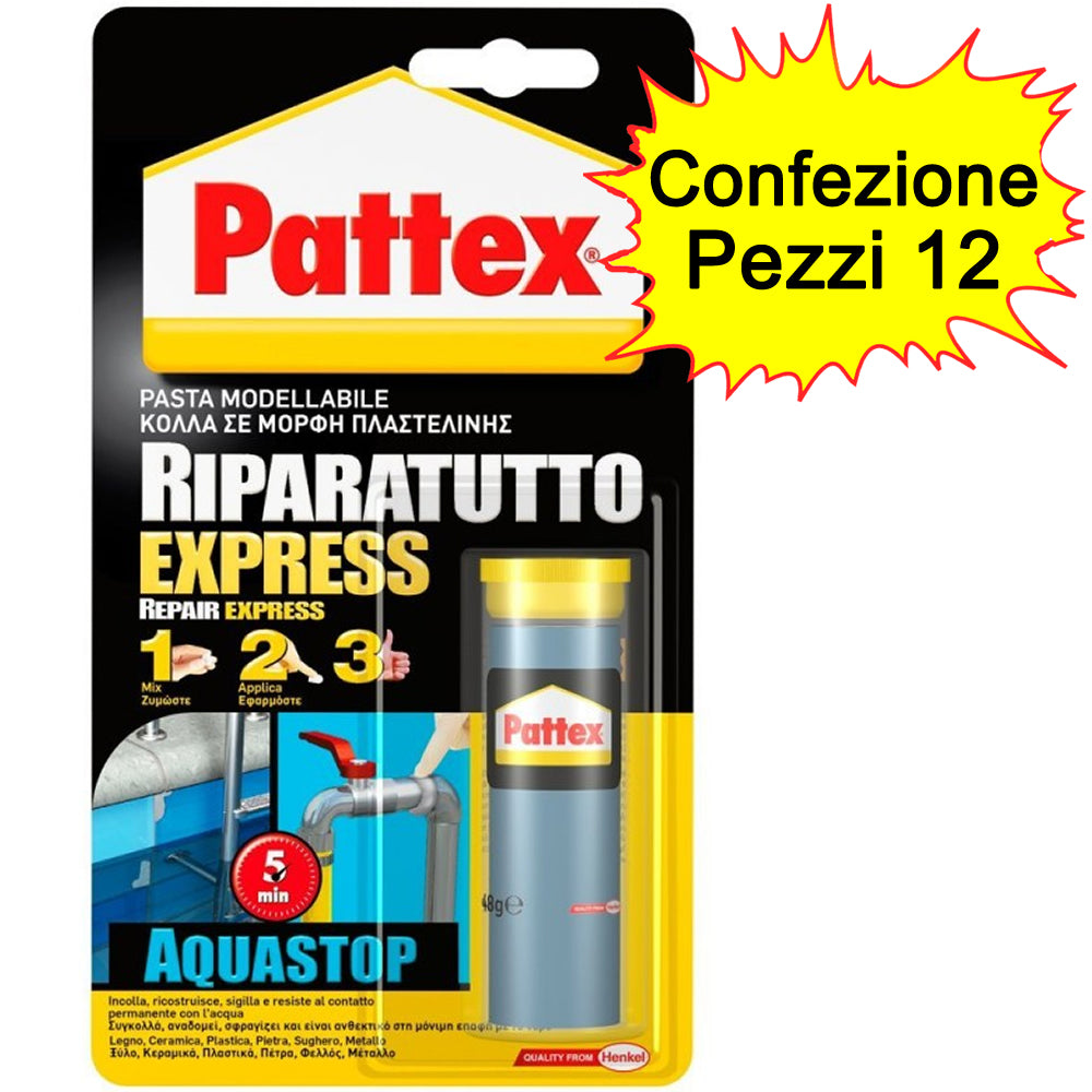 Pattex riparatutto express confezione da 12 aquastop 1563676 da 48 gr cadauno