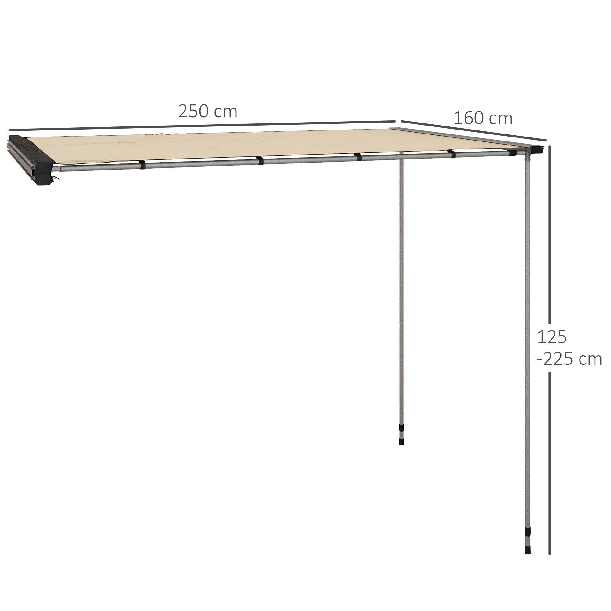 Tendalino da Tetto Auto Laterale e Impermeabile 2.5x1.6m in Tessuto Oxford e Alluminio Cachi