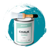 Chalk Paint Vernice a Gesso 750ml + Pennello Tondo in Legno Pack BLU VERDASTRO - Pittura per Mobili Senza Carteggiare 