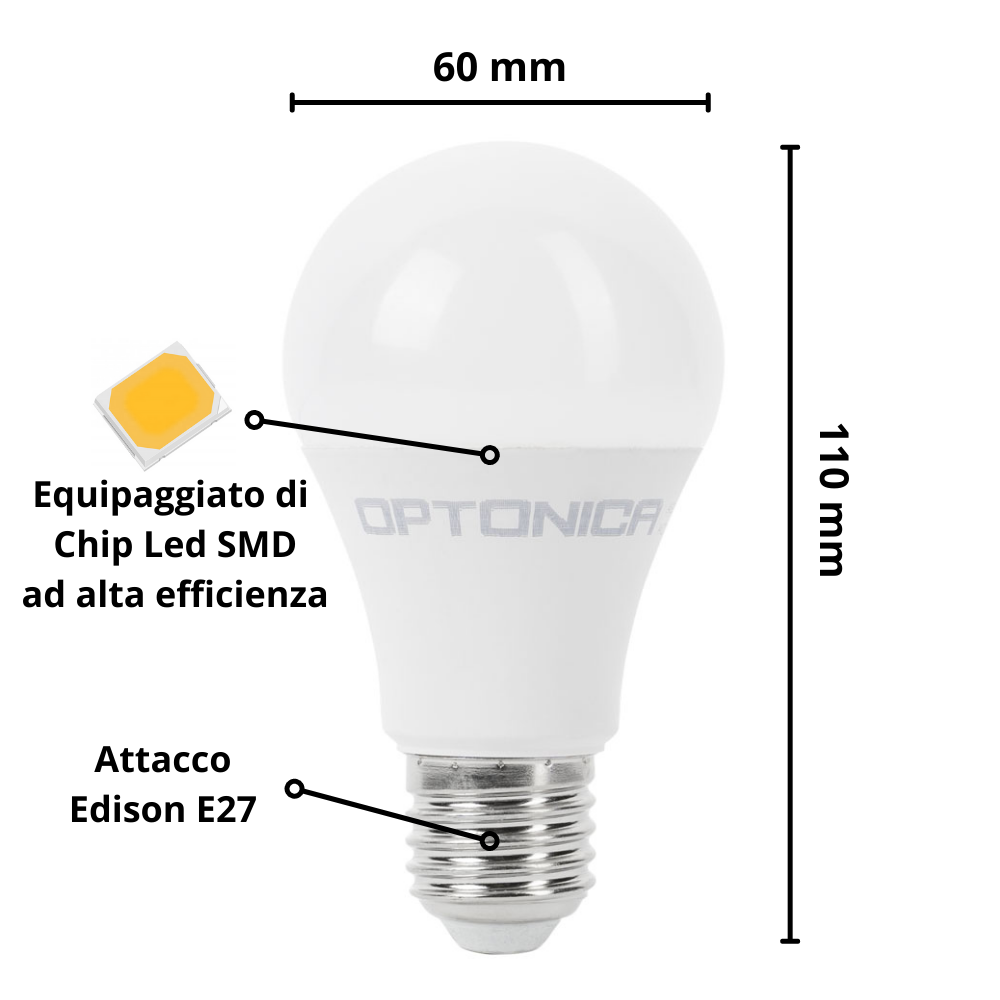 Lampadina led goccia e27 9 watt equivalente 54 watt risparmio energetico temperatura 6000k 