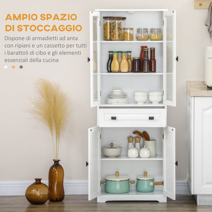 Credenza da Cucina Alta con 2 Armadietti e Cassetto 60x30x160 cm Bianco