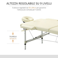 Lettino Massaggi Portatile Pieghevole 185x70x59-84 cm in Alluminio e Similpelle Bianco