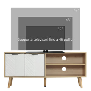 Mobile TV 46” Max 2 Ripiani 2 Ante 110x39x48,8 cm in Truciolato Bianco e Legno Naturale