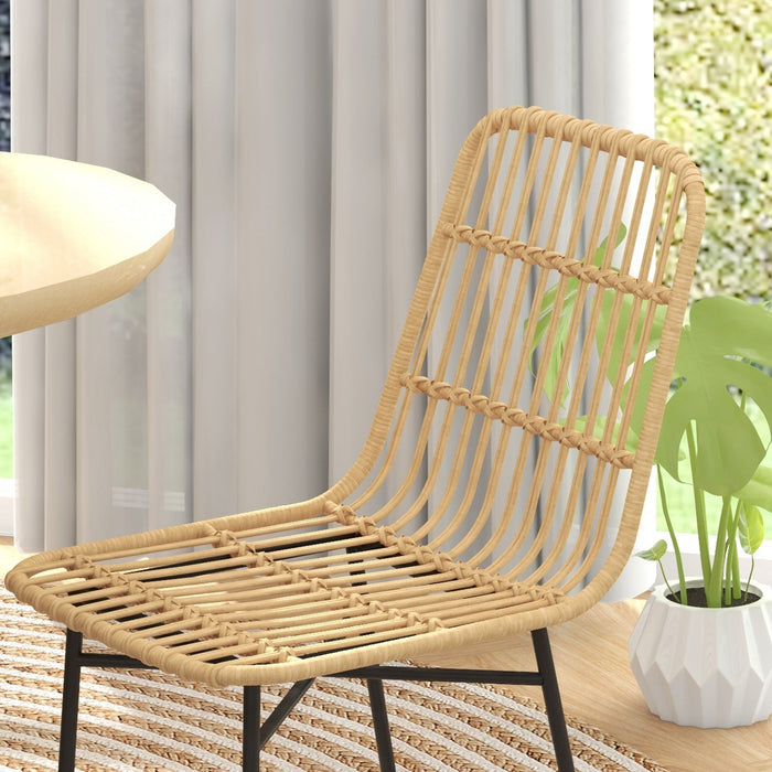 Set 2 Sedie per Cucina e Soggiorno Stile Boho 45x57x83 cm in Rattan PE e Acciaio Giallo