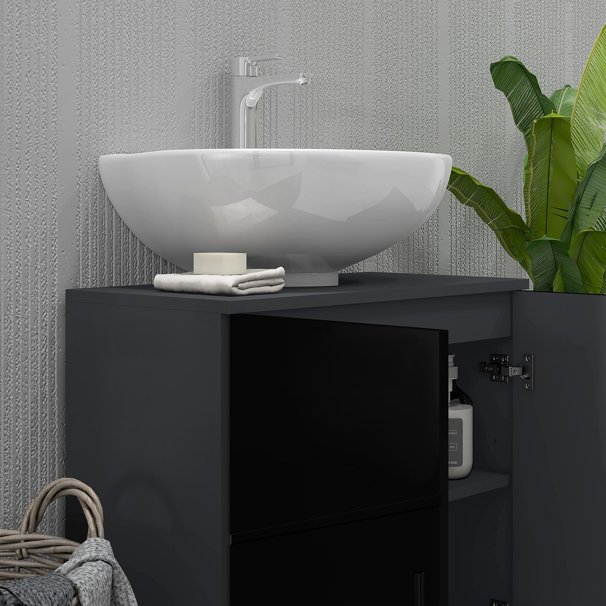 Mobile Sotto Lavabo Bagno per Piedistallo 60x30x60 cm in Legno Truciolare Nero